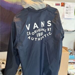 vans authentic jacket in navy blue and gray , sized small, worn 2 times
